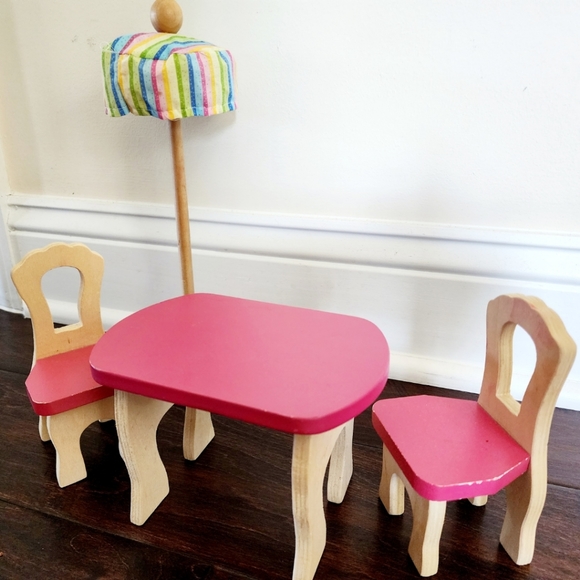 Homemade Wooden Doll house  furniture Table and chairs set and umbrella  stand - Picture 2 of 3
